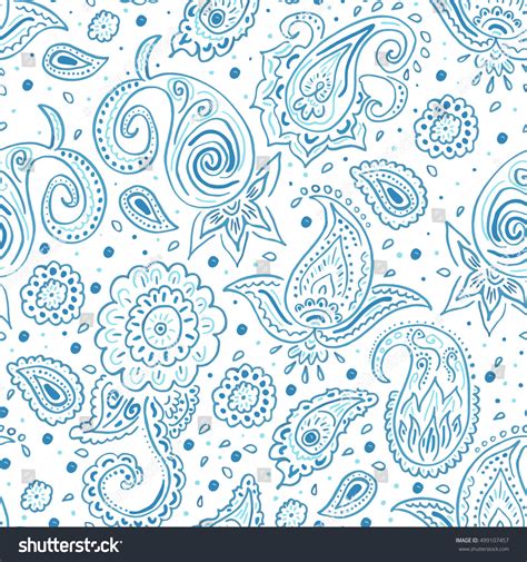 Seamless Blue Paisley Pattern On White Stock Vector (Royalty Free ...