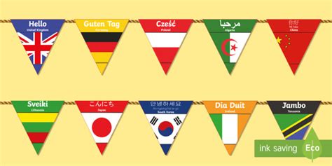 Hello In Multiple Languages Flag Bunting Teacher Made