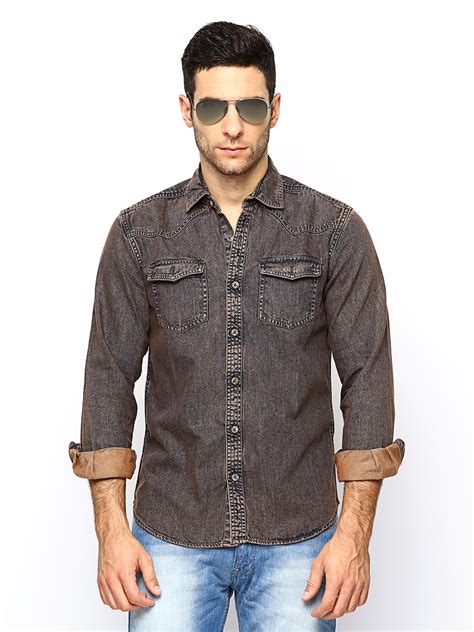 Buy Locomotive Men Rust Brown Denim Casual Shirt Shirts For Men