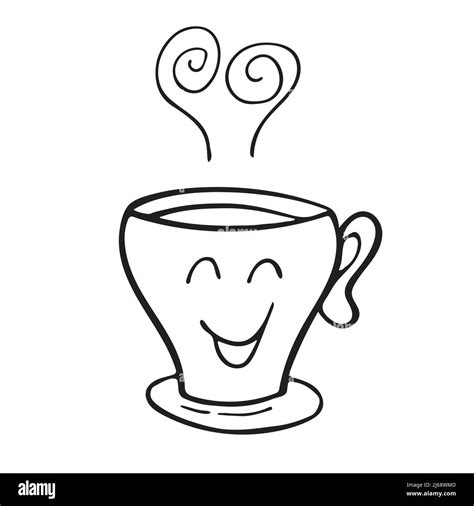 Cute Hot Tea Or Coffee Cup With Smile Face Vector Doodle Hand Drawn