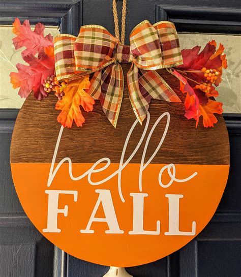 Hello Fall Welcome Door Hanger Round Door Hanger Welcome Door Sign