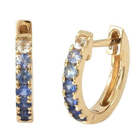 14k Yellow Gold 33 Ct Tw Blue And White Sapphire Hoop Earrings La21719s 145n