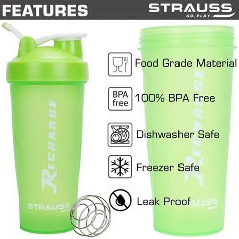 Plastic Flip Top Cap Strauss Recharge Shaker Bottle Ml Green