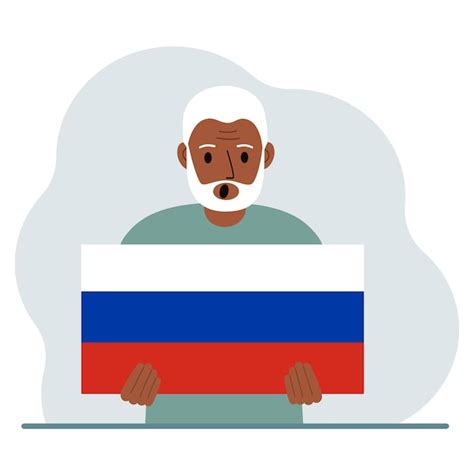 Premium Vector A Man Holds A Russian Flag In His Hands The Concept Of