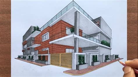 How To Draw A House In 2 Point Perspective In 2024 House Drawing