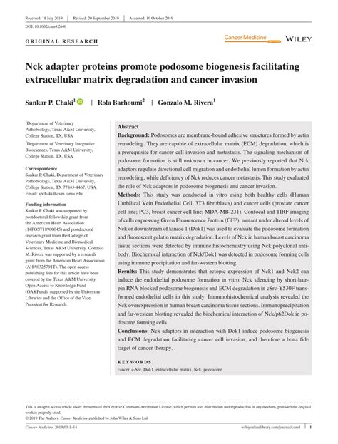 Pdf Nck Adapter Proteins Promote Podosome Biogenesis Facilitating