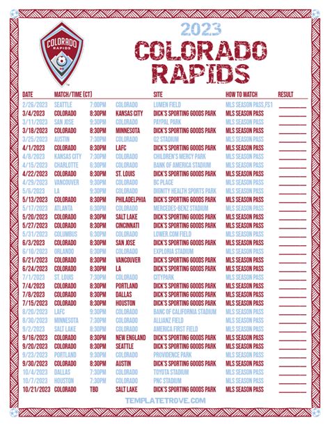 Printable2023 Colorado Rapids Soccer Schedule