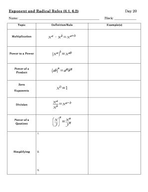 20 Rational Exponents And Radical Expression WORKSHEET Lcps Fill