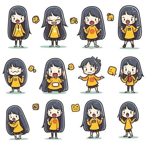 Premium AI Image | A set of extremely cute little girl illustration