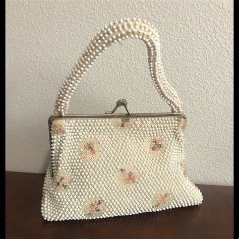 Vintage Cord Bead Lumered Handbag Clutch Big Clutch Floral Clutch