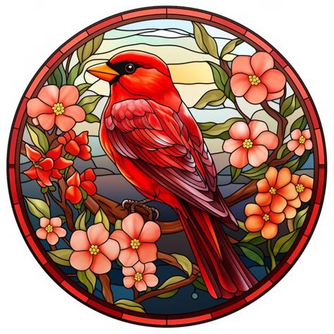 Premium Photo A Brightly Colored Bird Sitting On A Branch Of A Tree In A Stained Glass Window