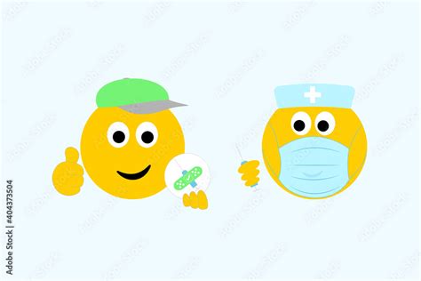 Smiling Thumbs Up Emoji Getting Vaccine From Medical Emoji With Vaccine