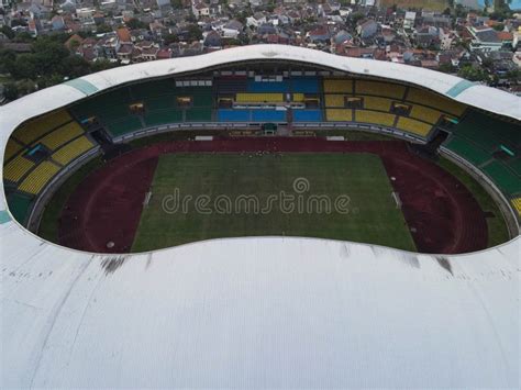 Aerial View Of The Largest Stadium Of Bekasi From Drone When Sunset And