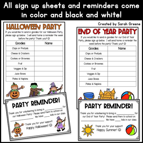 Editable Class Party Sign Up Sheets And Reminders Made By Teachers