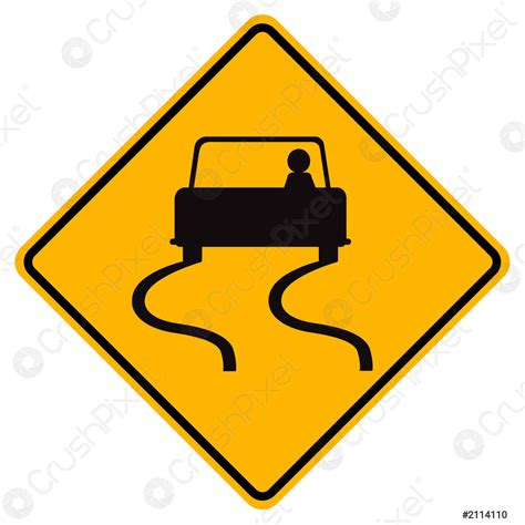 Warning Signs Slippery Road On White Background Stock Vector