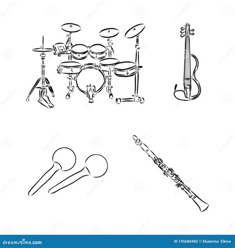 Doodle Musical Instruments Set Vector Set Of Musical Instruments