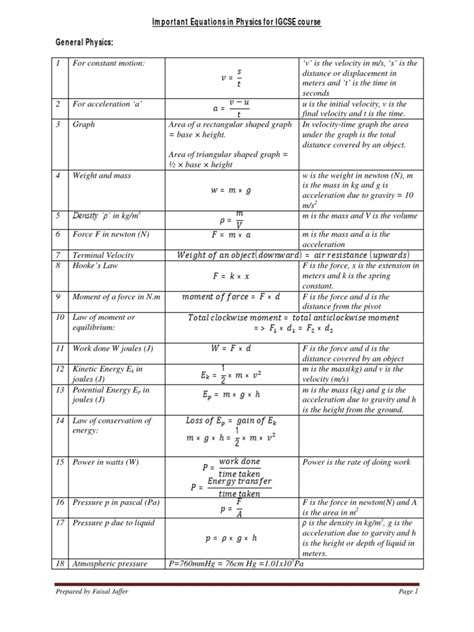 Igcse Physics Formulas Electric Current Voltage Riset