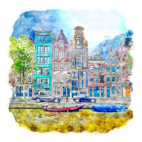 Ilustraci N De Dibujado A Mano De Bosquejo De Acuarela De Amsterdam