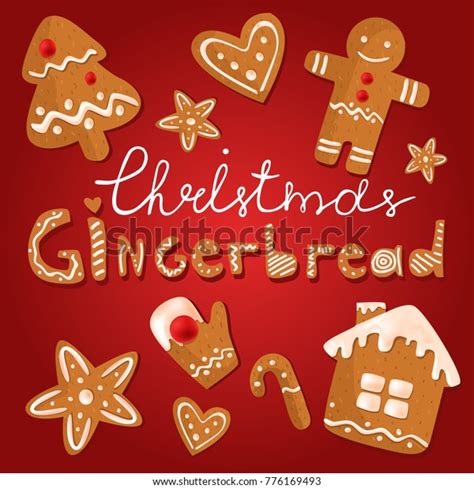 Set Cute Gingerbread Cookies Christmas Vector Stock Vector Royalty