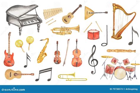 Instruments De Musique D aquarelle Réglés Illustration de Vecteur