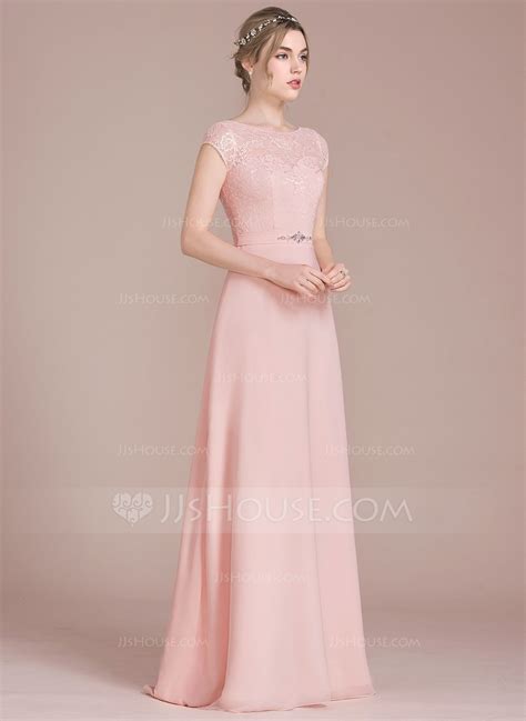 Us A Linie U Ausschnitt Bodenlang Chiffon Spitze Ballkleid Mit