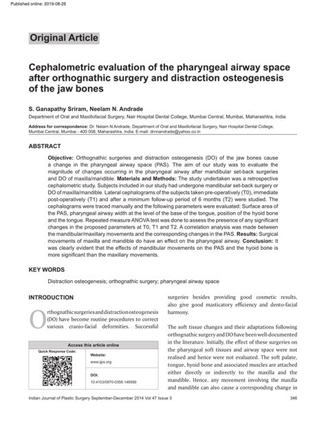 Pdf Cephalometric Evaluation Of The Pharyngeal Airway Space After