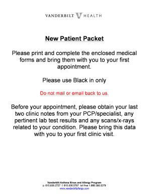 Fillable Online Mc Vanderbilt Np Adult New Patient Packet Revised