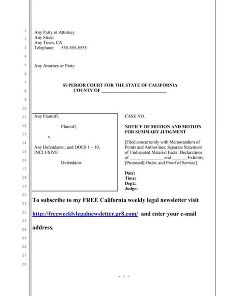 Sample California Motion For Summary Judgment By Plaintiff Pdf