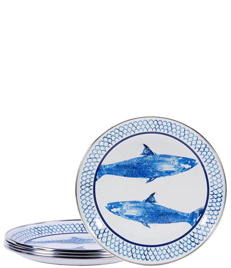 Golden Rabbit Enamelware Fish Camp Sandwich Plates Set Of 4 Dillards