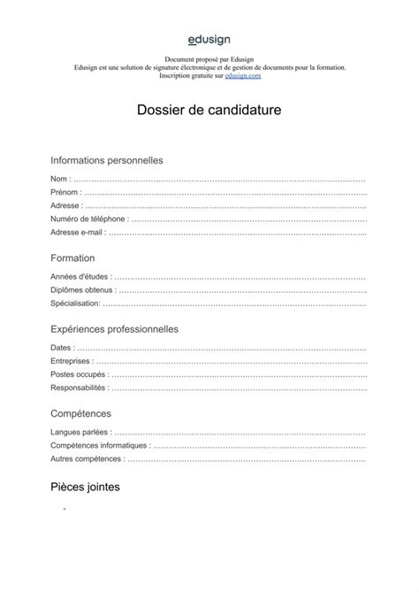 Dossier De Candidature Mod Le Gratuit En Format Word Pdf Edusign