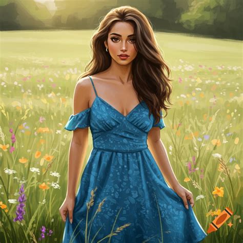 Brunette Woman In Blue Sundress On Craiyon