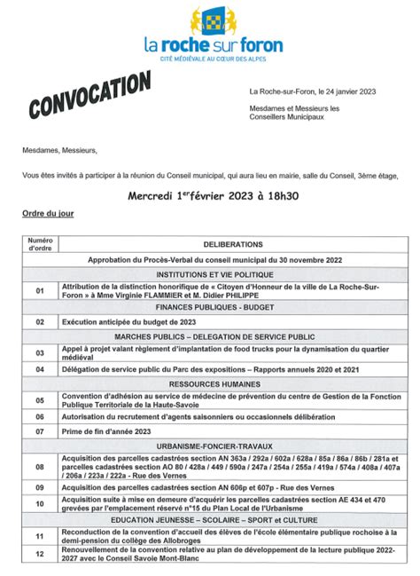 ORDRE DU JOUR DU CONSEIL MUNICIPAL La Roche Autrement