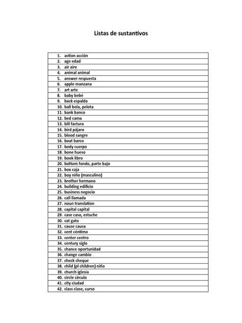 Listas De Sustantivos En Ingles Pdf