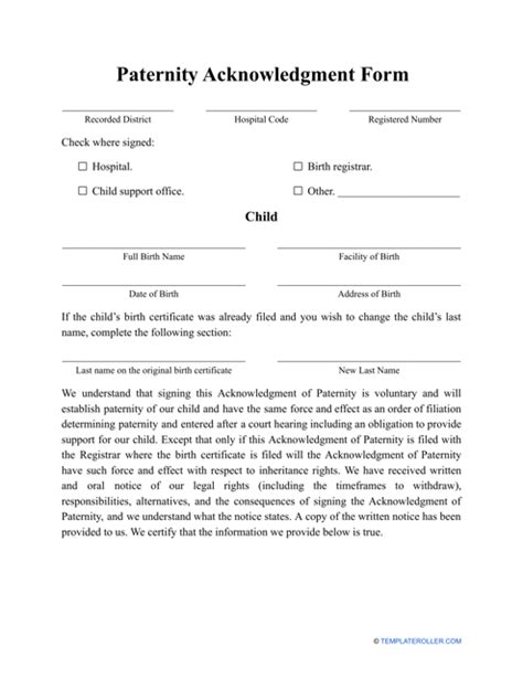 Paternity Acknowledgment Form Fill Out Sign Online And Download Pdf Templateroller