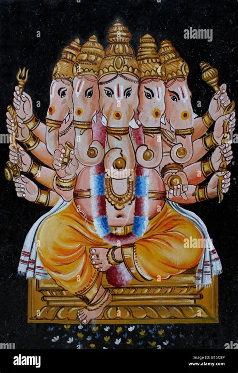 Five Headed Ganesh Mural On A Temple Wall In Madurai Tamil Nadu