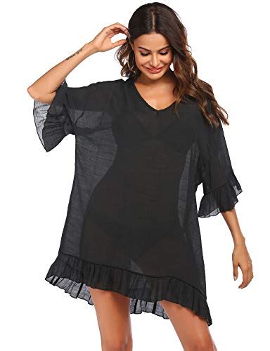 Ekouaer Womens Swimsuit Coverup V Neck Bathing Suit Beach Dress Sexy Ruffle Sleeves Bikini Cover