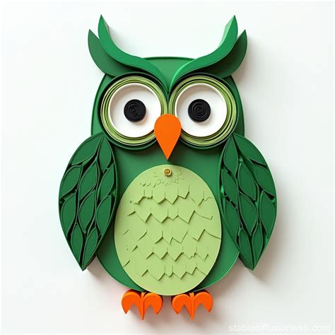Green Cute Owl Quilling Art Stable Diffusion Online