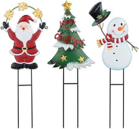 Amazon MAGGIFT Christmas Metal Stakes 3 Pack Metal Snowman Santa