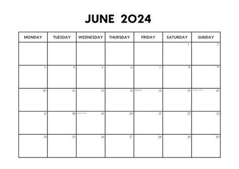 2024 June Calendar With Holidays June Calendar Printable Sunday