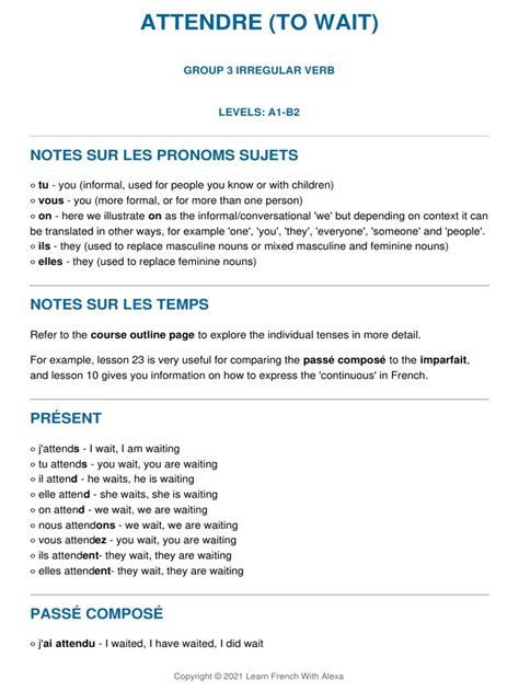 Attendre To Wait In 10 Main French Tenses Pdf Language Families