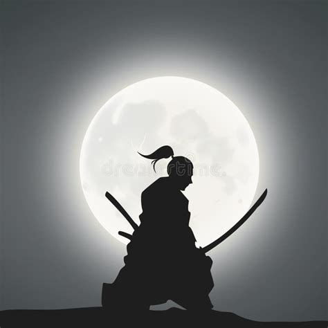 A Japanese Swordsman Under The Moonlight Stock Vector Illustration Of