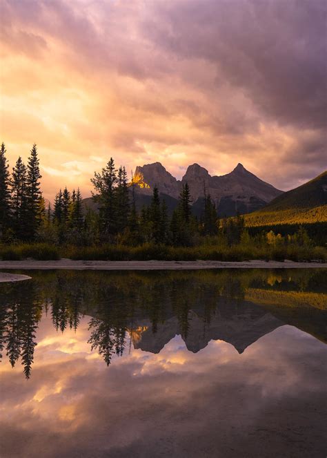 Sunrise Over Three Sisters In Fall Canmore Alberta X Oc