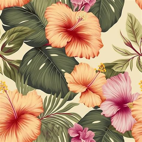 Premium AI Image A Seamless Pattern Of Tropical Flowers With Hibiscus