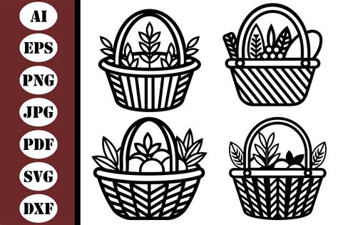 Black and White Fruit Basket Vector Set Graphic by jahanul · Creative ...