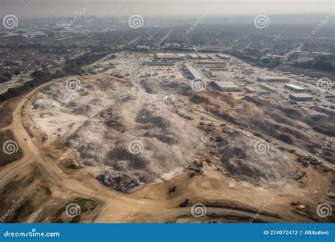 Aerial View of Enormous Landfill, Surrounded by Rows of Trash Bags and ...