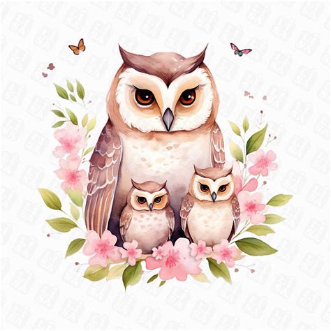 Cut Owl Mom And Baby Animals Png Owl Sublimation Png Floral Owl