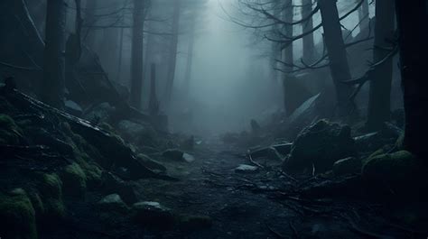 Premium Photo Mysterious Dark Forest With Fog In The Morning