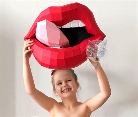 Lips Papercraft 3D DIY Low Poly Mouth With Teeth Paper Crafts Etsy