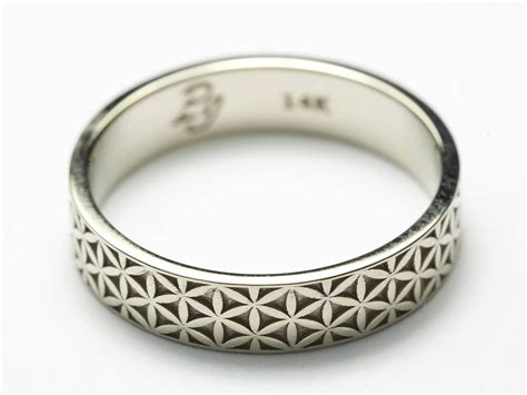 Flower Of Life Ring White Gold Ring Flower Of Life Grid Etsy