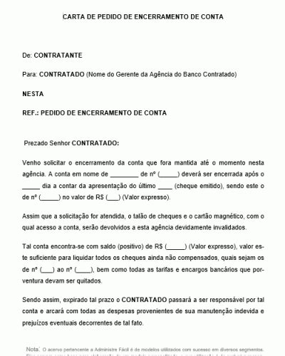 Solicitação Padrão Para Encerramento De Conta